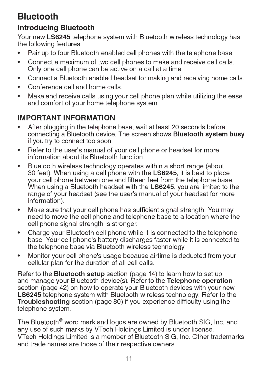 VTech LS6245 user manual Introducing Bluetooth 