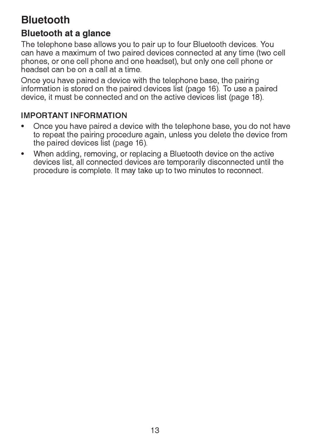 VTech LS6245 user manual Bluetooth at a glance, Important Information 