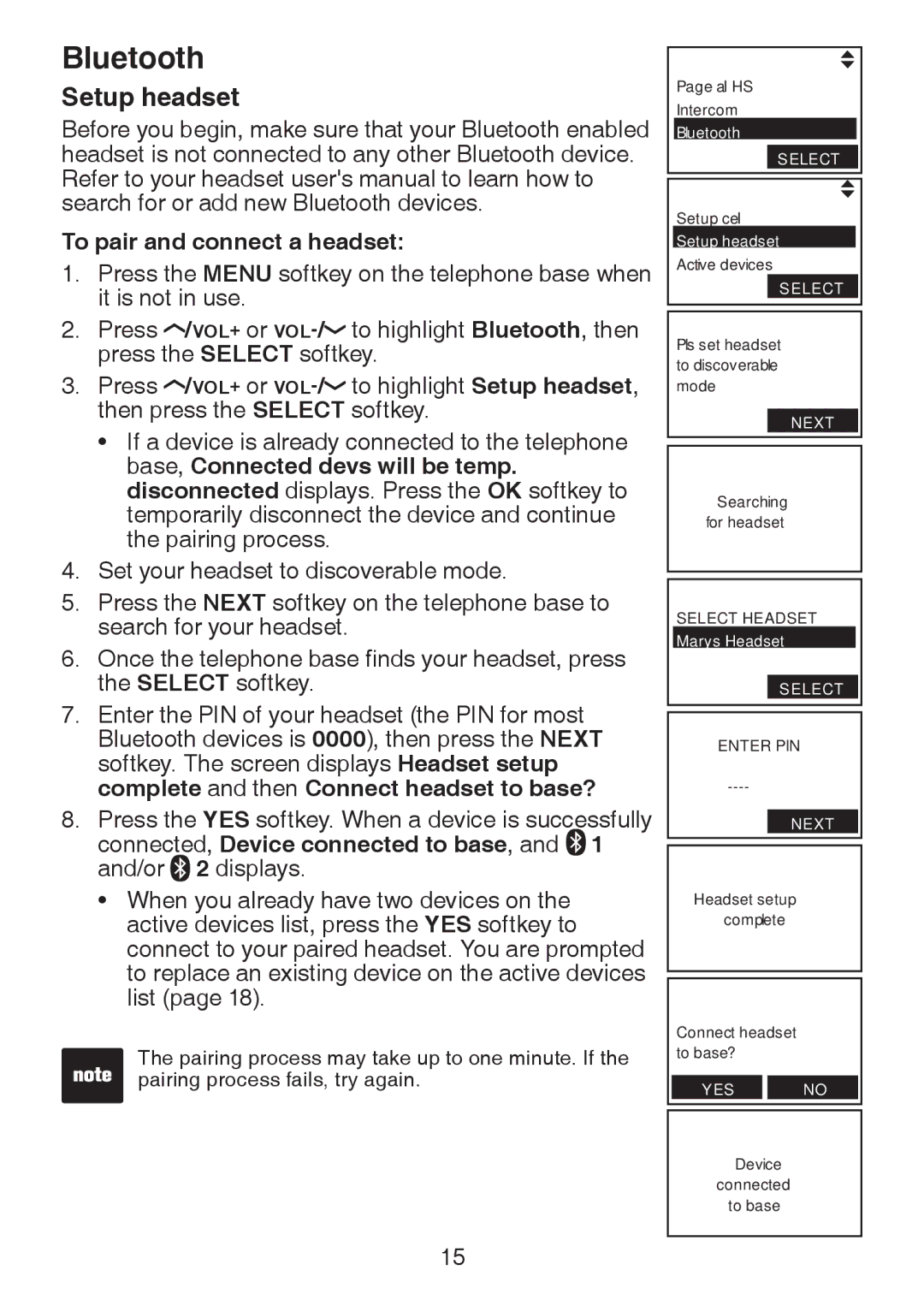 VTech LS6245 user manual Setup headset, To pair and connect a headset 