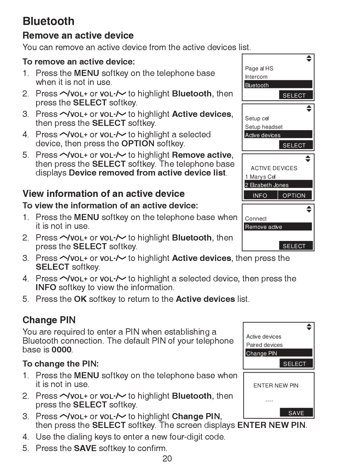 VTech LS6245 user manual Remove an active device, View information of an active device, Change PIN 