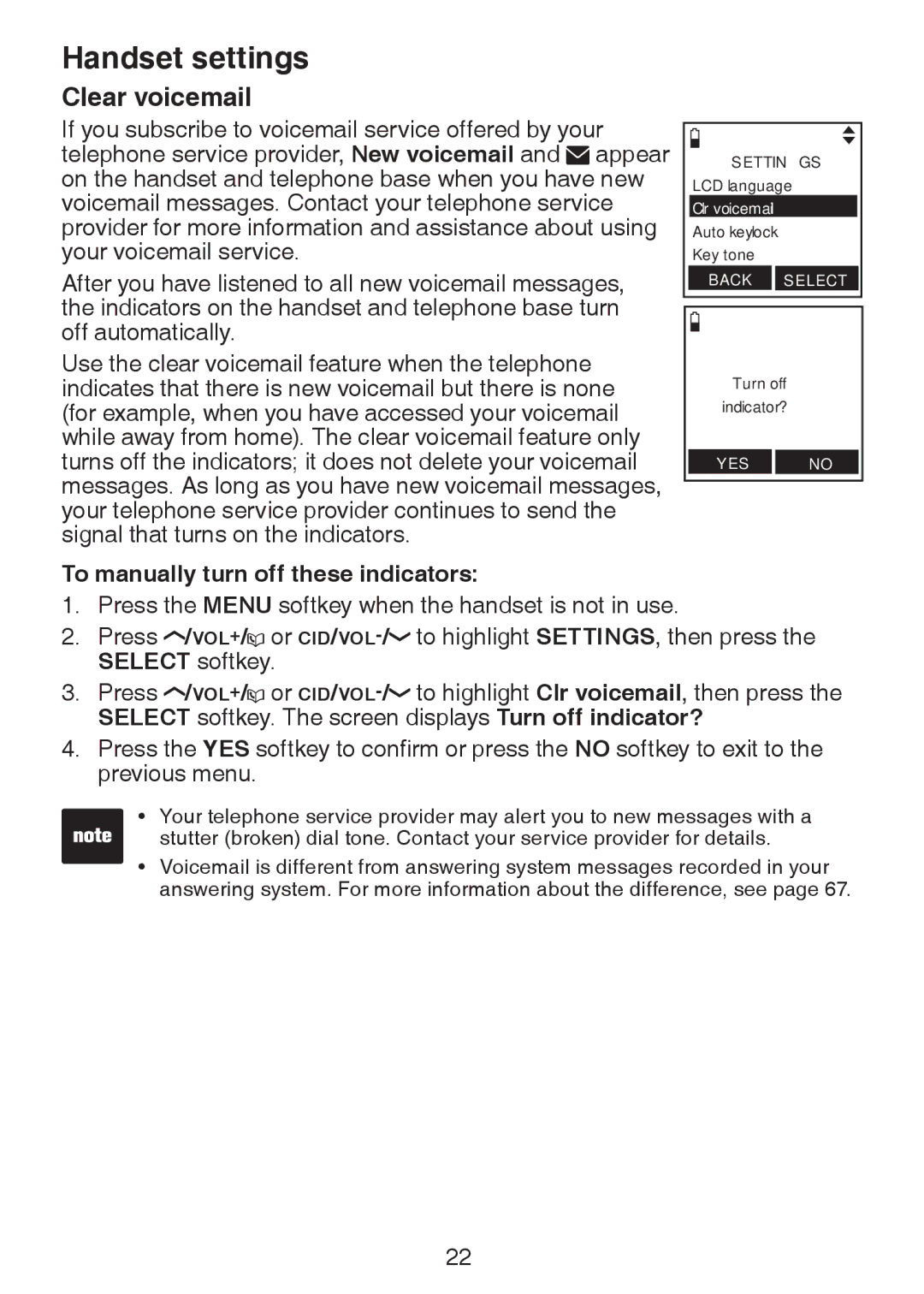 VTech LS6245 user manual Clear voicemail, To manually turn off these indicators 