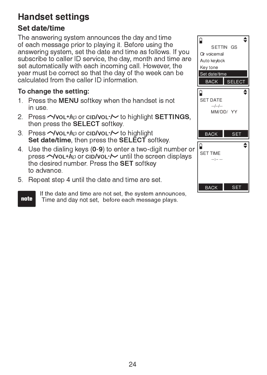 VTech LS6245 user manual Set date/time 