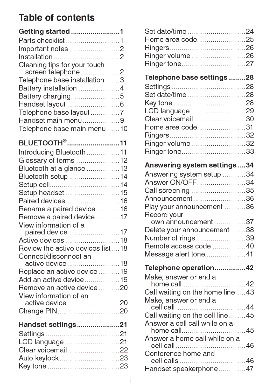 VTech LS6245 user manual Table of contents 