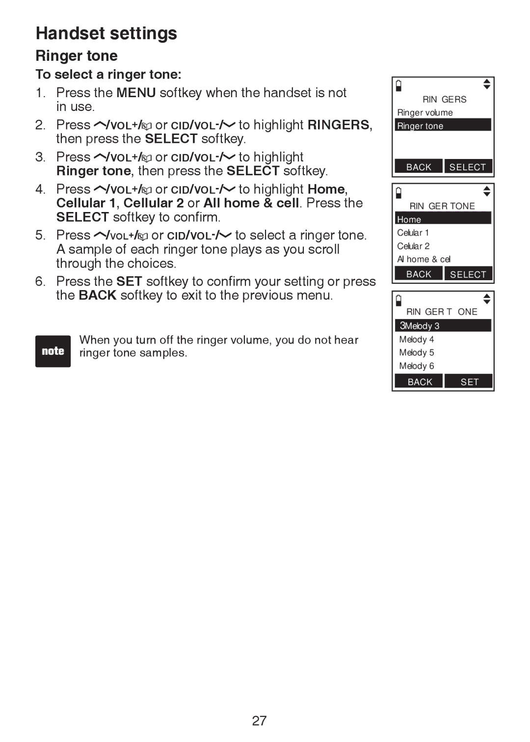 VTech LS6245 user manual Ringer tone, To select a ringer tone 