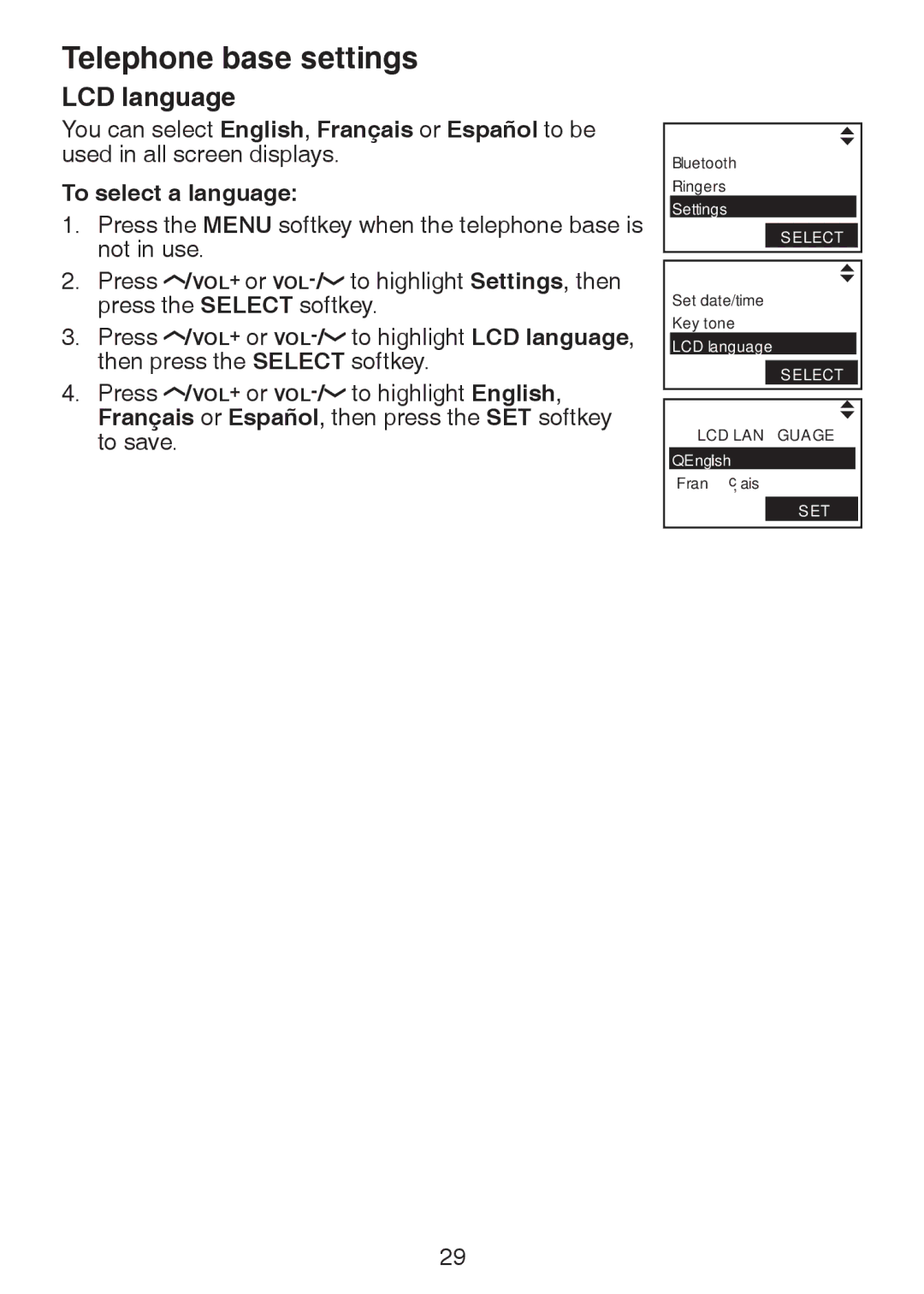 VTech LS6245 user manual LCD Language 