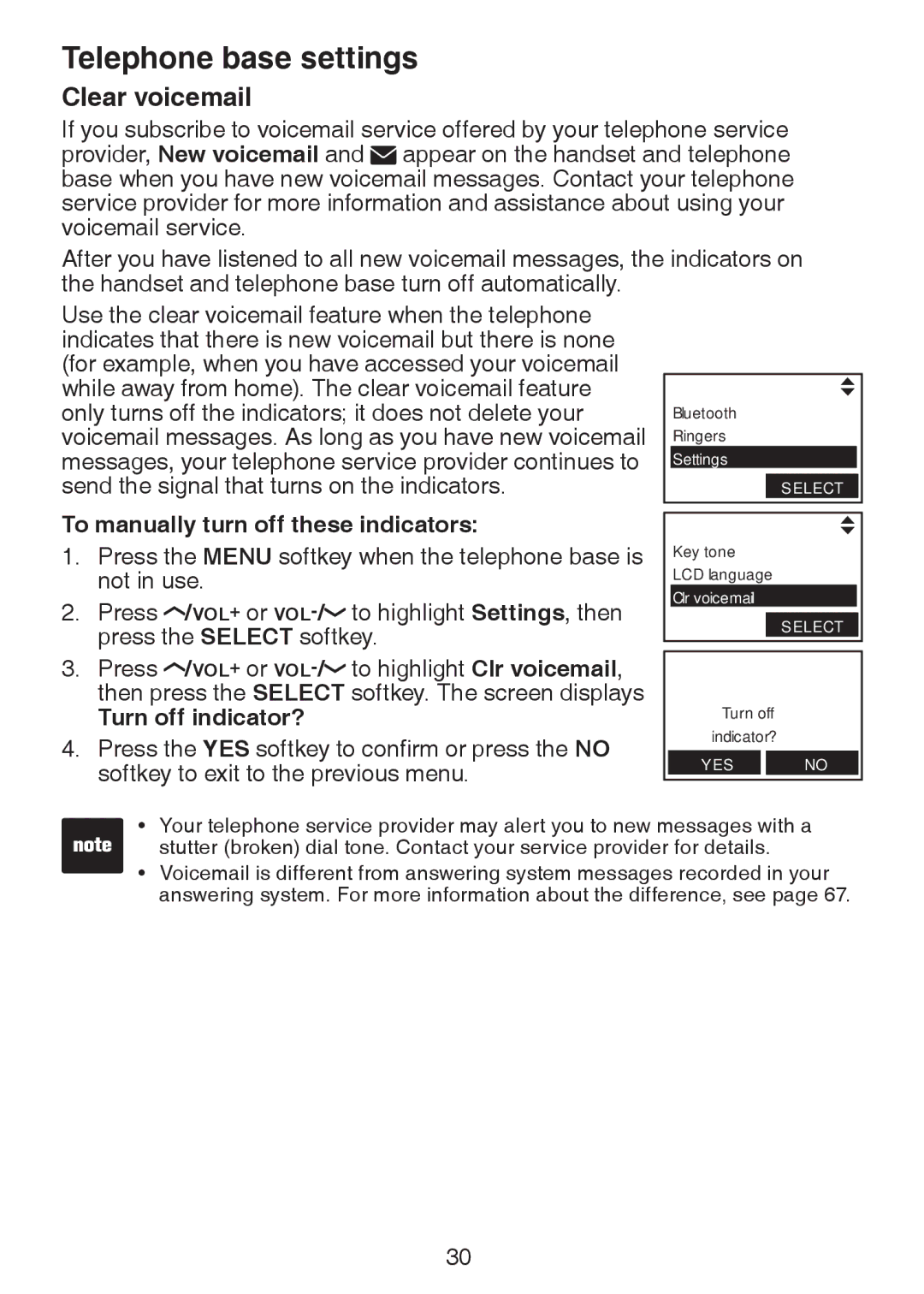 VTech LS6245 user manual Clear voicemail, Turn off indicator? 