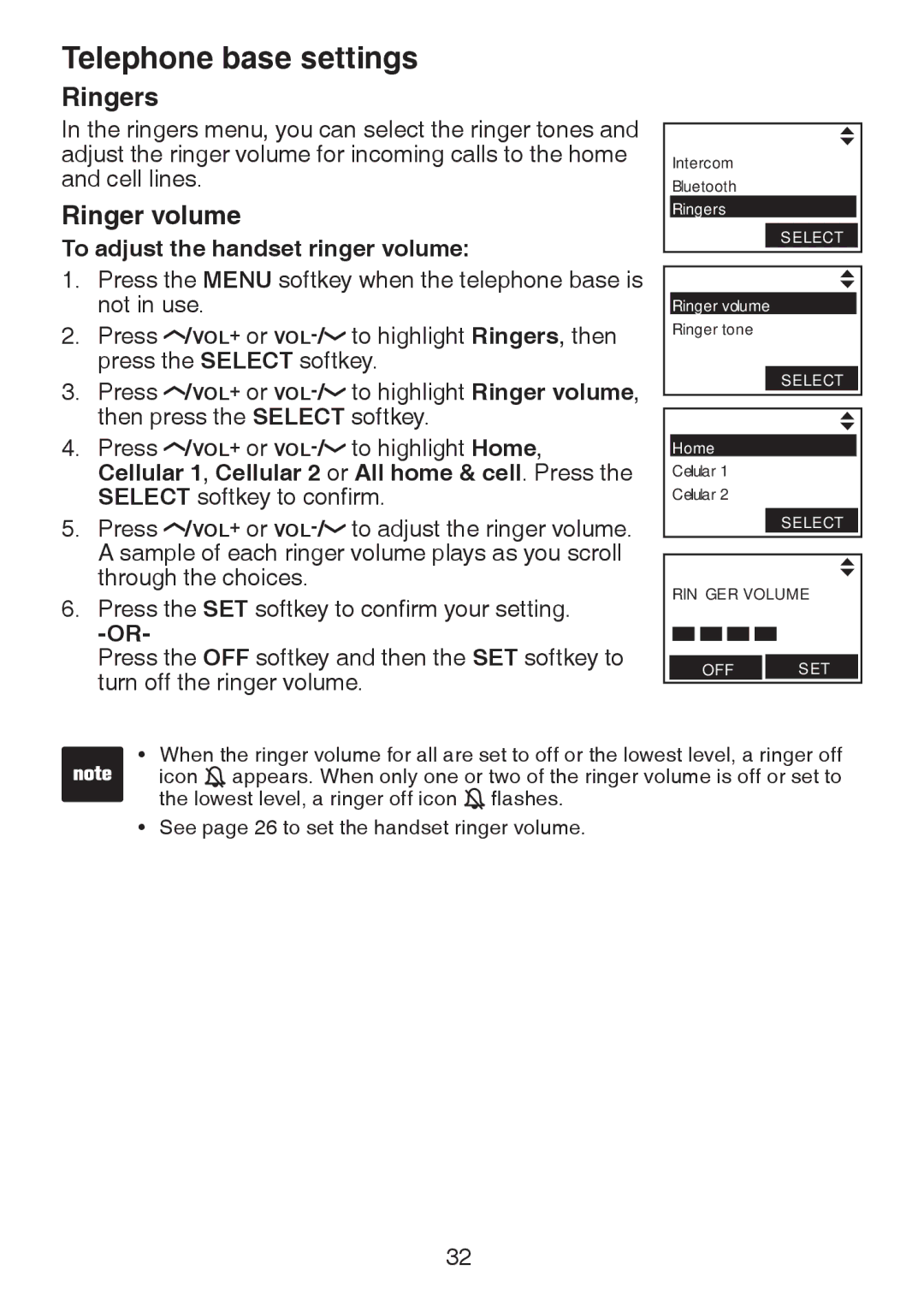 VTech LS6245 user manual Ringer Volume 