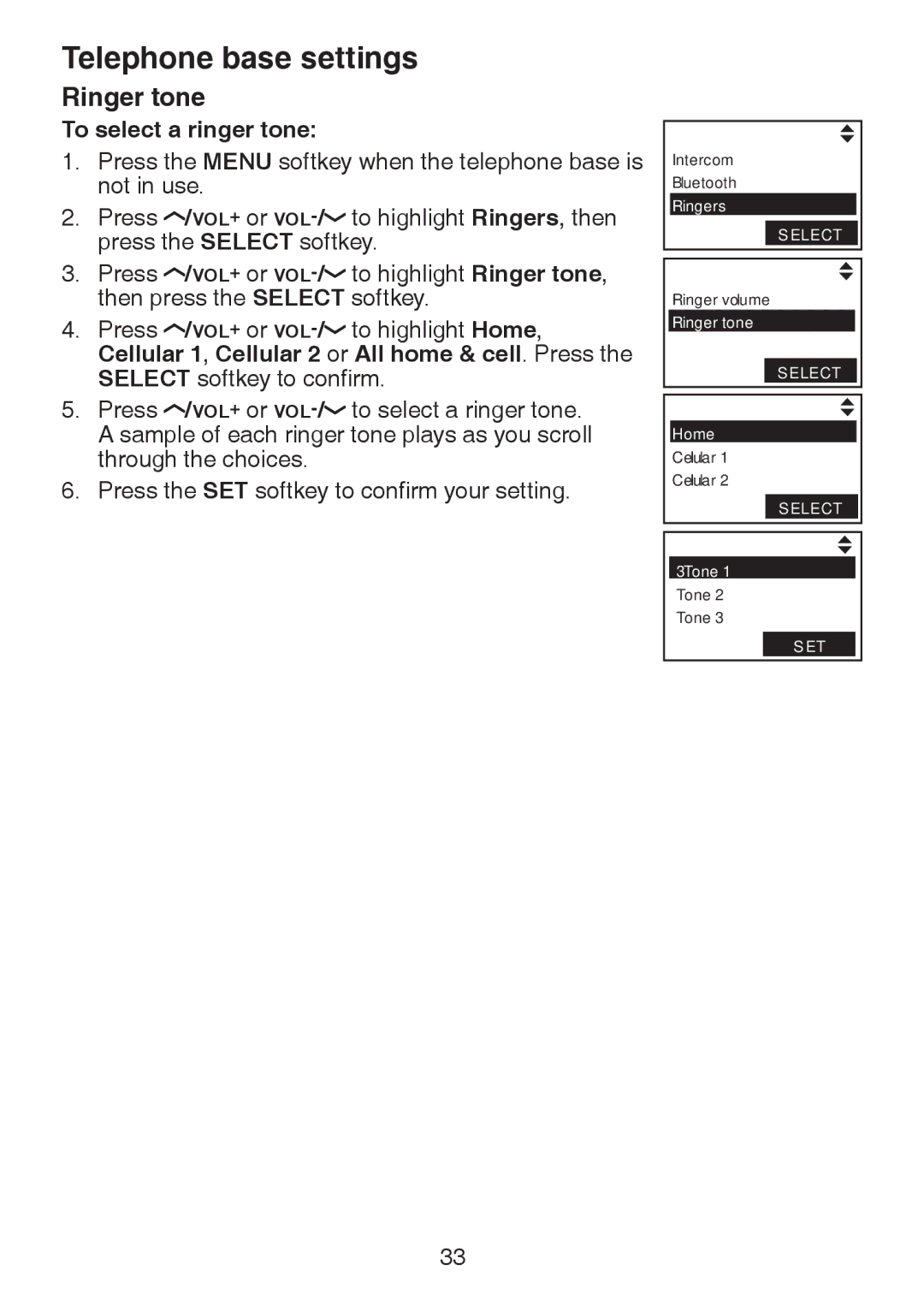 VTech LS6245 user manual Ringer tone Select Home 