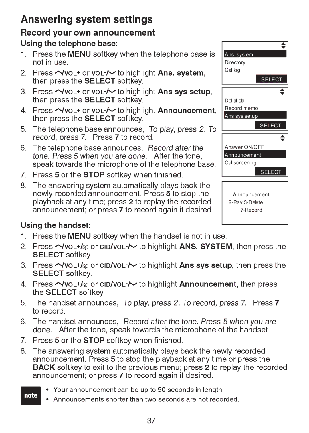 VTech LS6245 user manual Record your own announcement, Tone. Press 5 when you are done. After the tone 