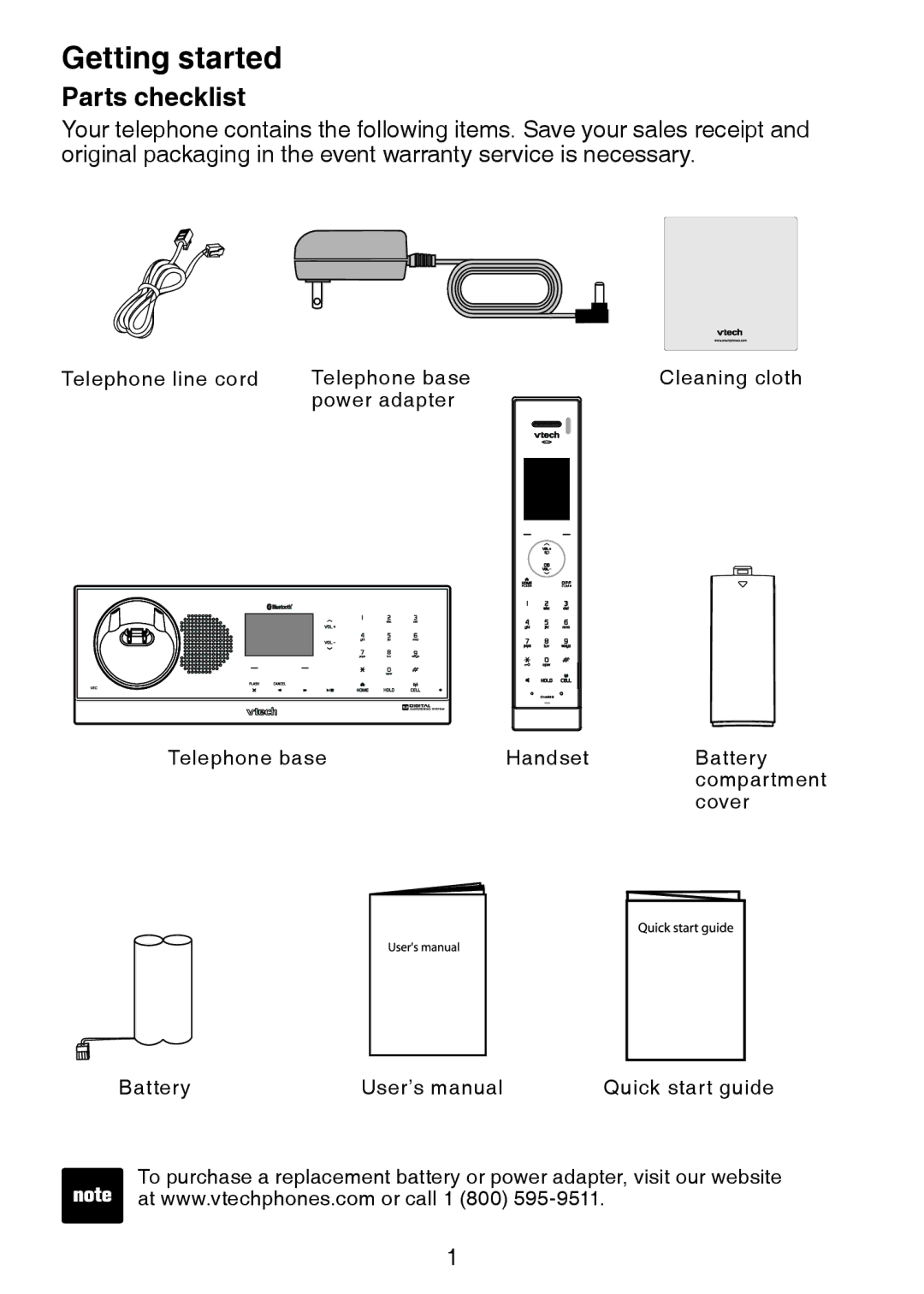 VTech LS6245 user manual Getting started, Parts checklist 