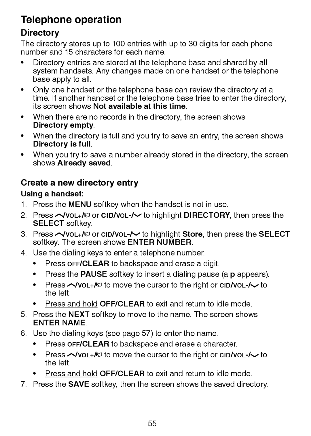 VTech LS6245 user manual Directory, Create a new directory entry 