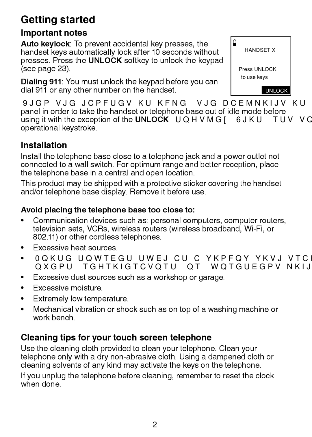 VTech LS6245 user manual Important notes, Installation, Cleaning tips for your touch screen telephone 