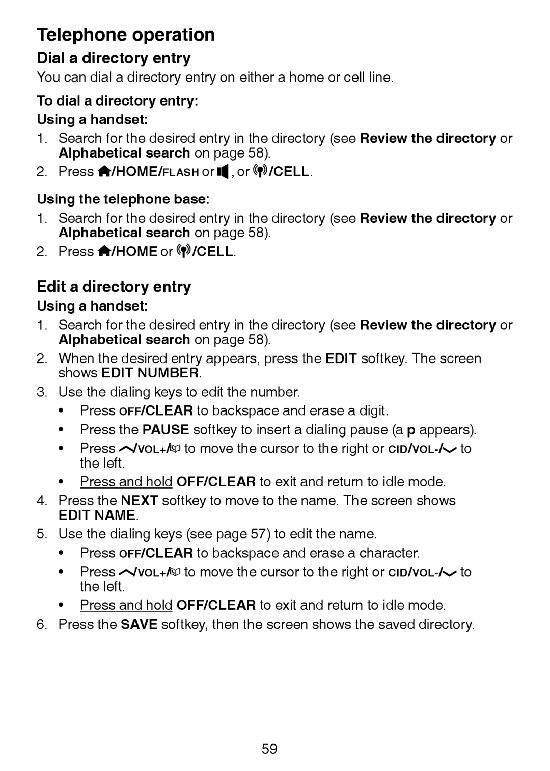 VTech LS6245 user manual Dial a directory entry, Edit a directory entry, To dial a directory entry Using a handset 