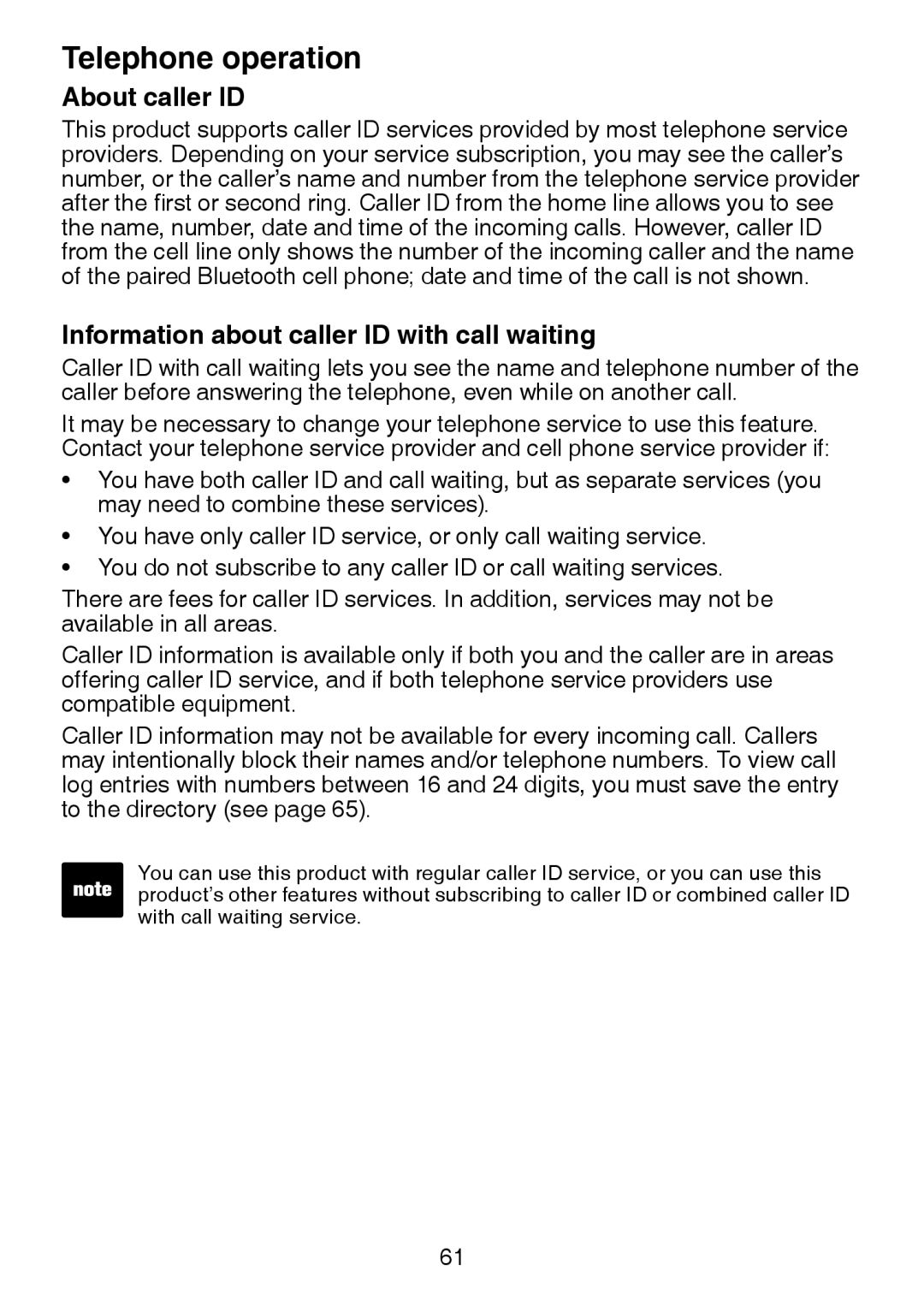 VTech LS6245 user manual About caller ID, Information about caller ID with call waiting 