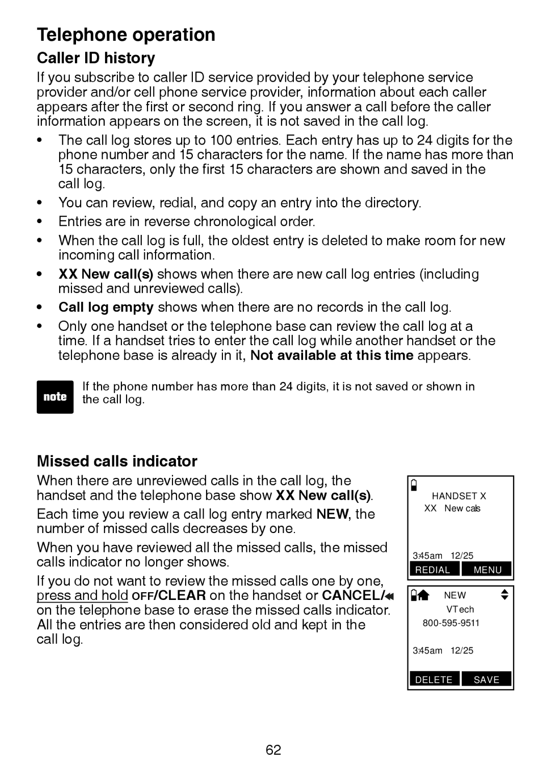 VTech LS6245 user manual Caller ID history, Missed calls indicator 