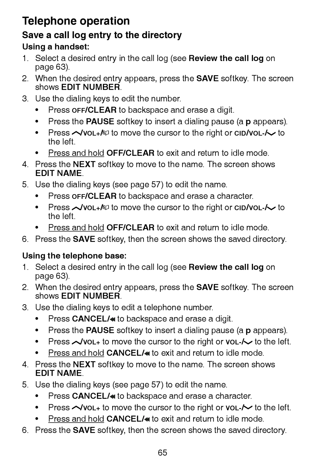 VTech LS6245 user manual Save a call log entry to the directory 