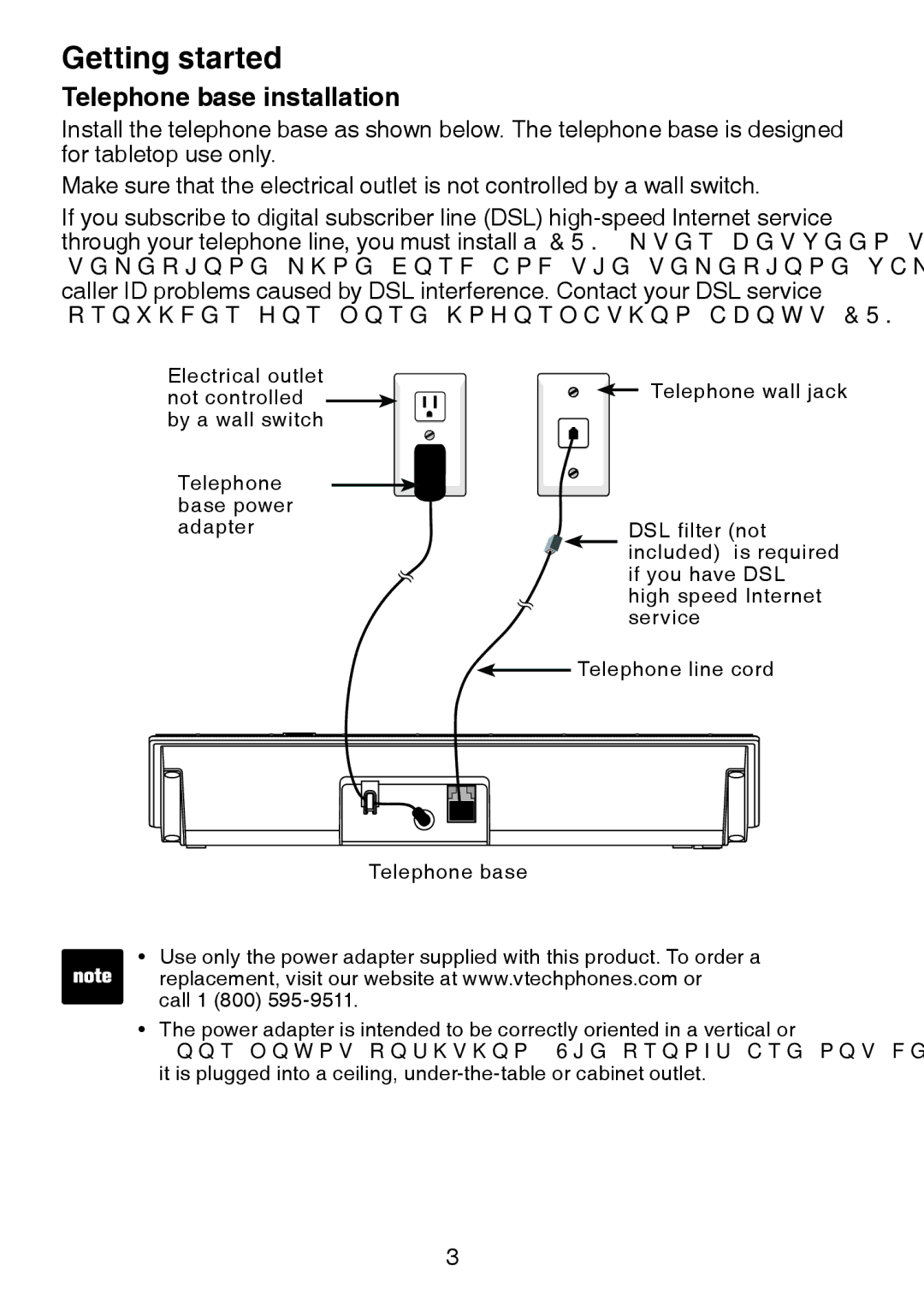 VTech LS6245 user manual Telephone base installation 