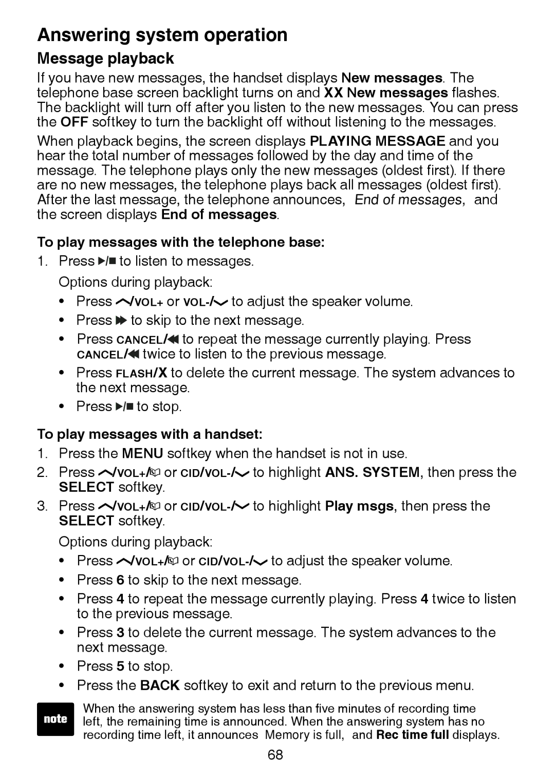 VTech LS6245 user manual Message playback, To play messages with the telephone base, To play messages with a handset 