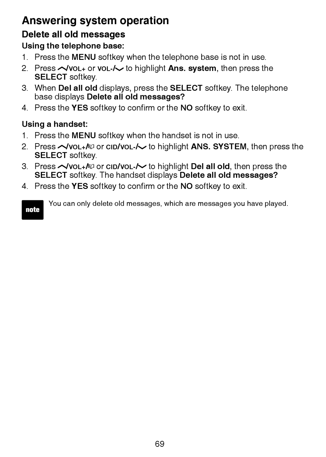 VTech LS6245 user manual Delete all old messages, Using the telephone base 