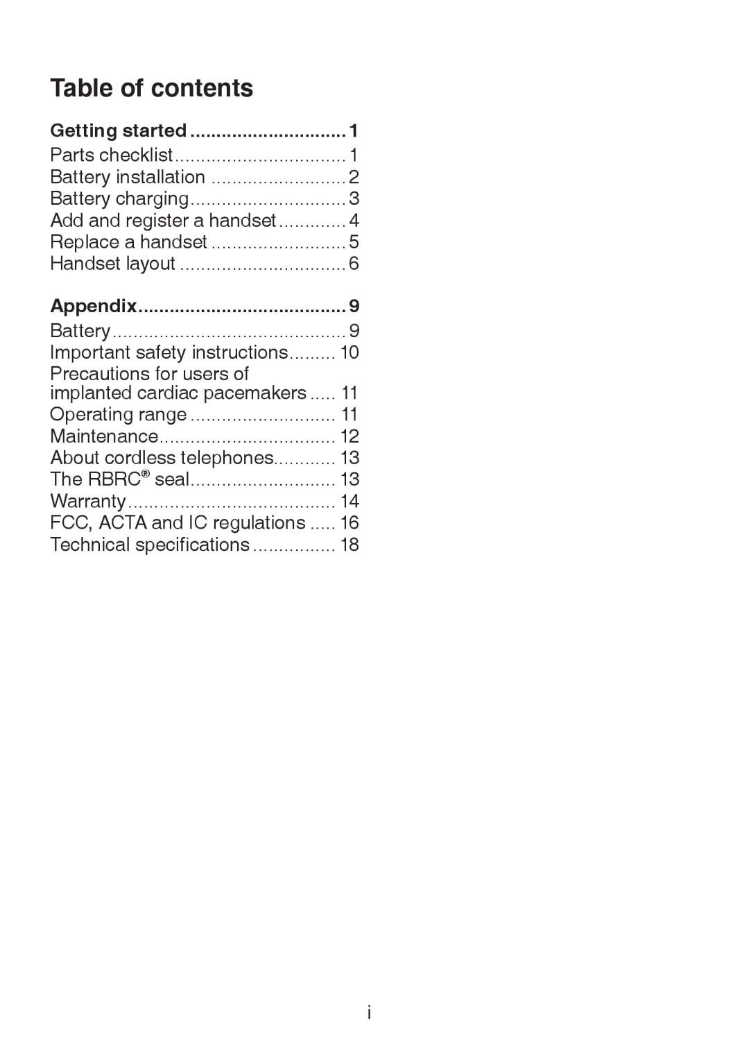 VTech LS6305 user manual Table of contents 