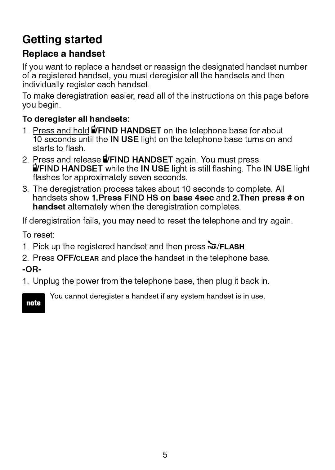 VTech LS6305 user manual Replace a handset, To deregister all handsets 