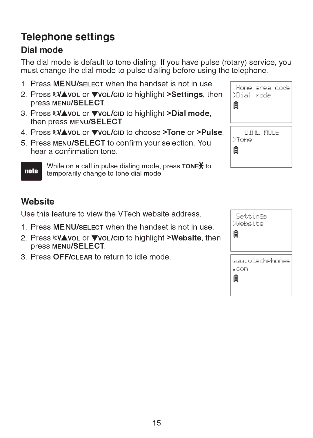 VTech LS6326-5, LS6325-3, LS6325-4, LS6325-5 user manual Dial mode, Website 