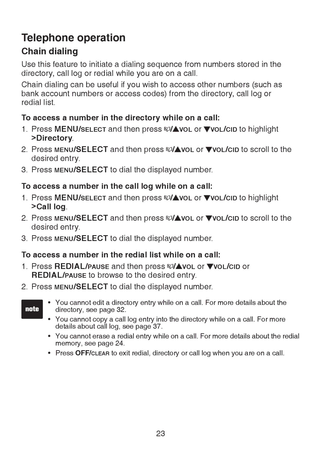 VTech LS6325-3, LS6325-4, LS6325-5, LS6326-5 user manual Chain dialing, To access a number in the directory while on a call 