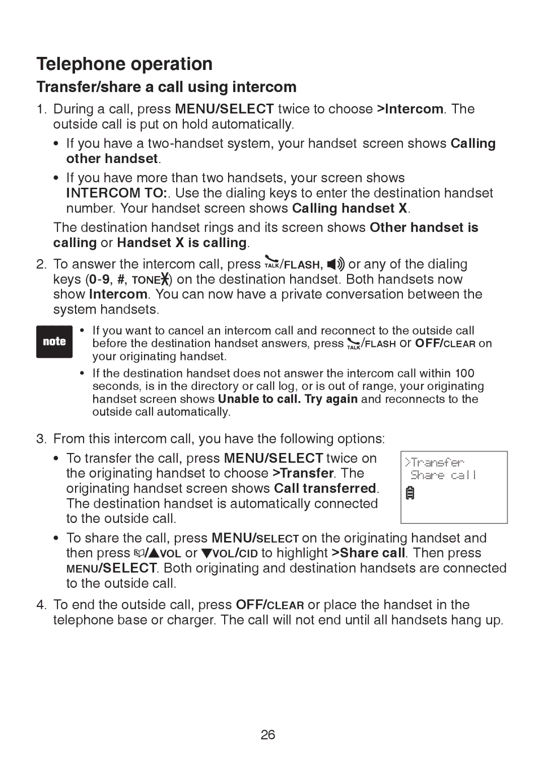 VTech LS6325-3, LS6325-4, LS6325-5, LS6326-5 user manual Transfer/share a call using intercom 