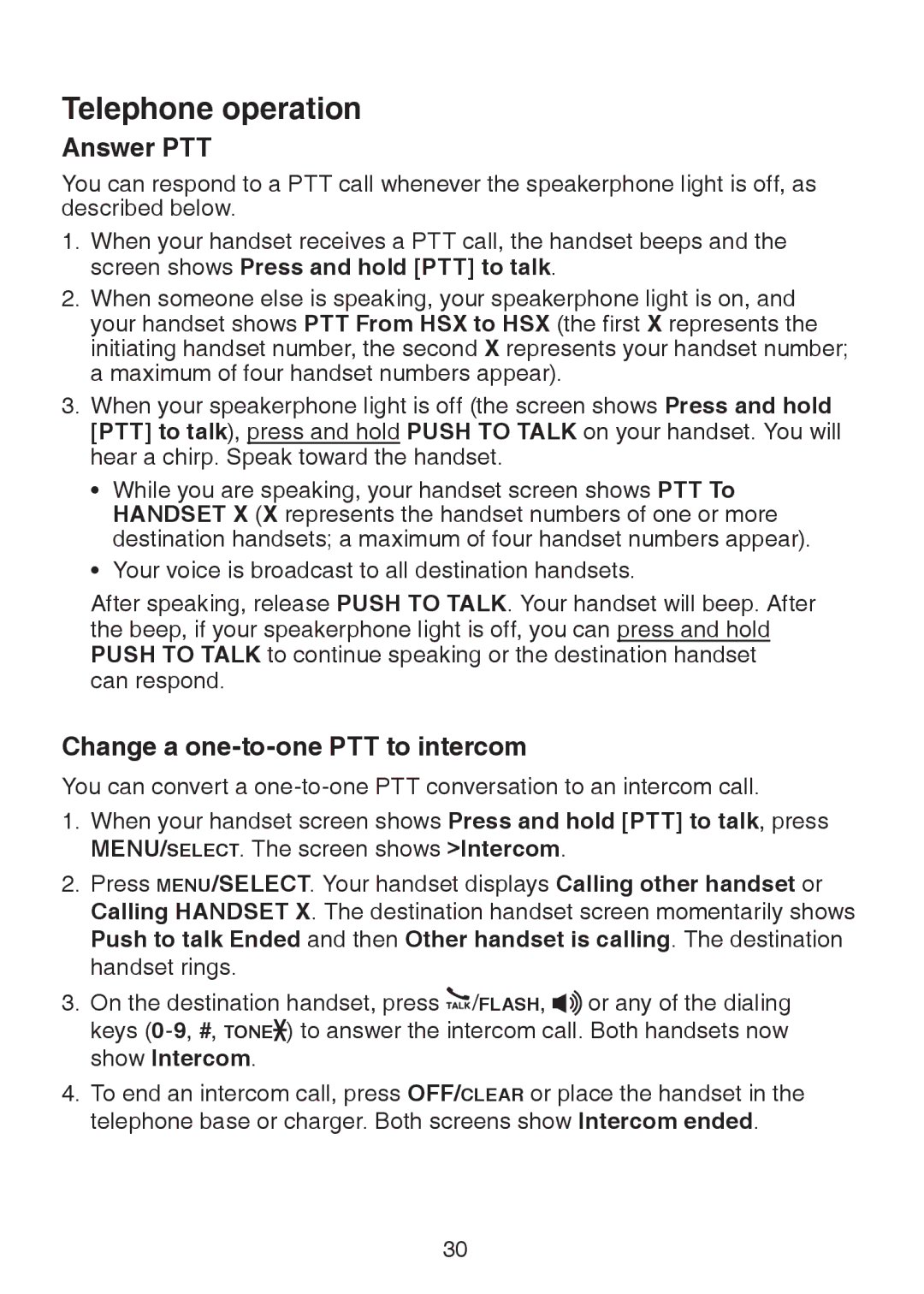 VTech LS6326-5, LS6325-3, LS6325-4, LS6325-5 user manual Answer PTT, Change a one-to-one PTT to intercom 