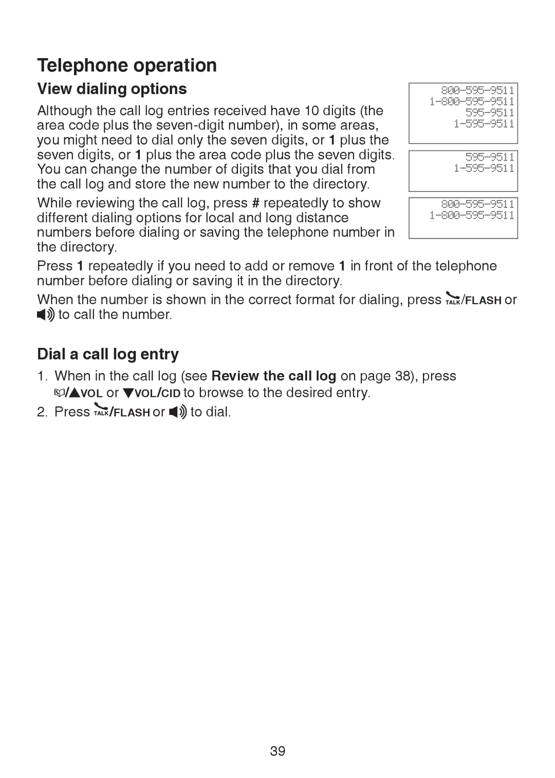 VTech LS6325-5, LS6325-3, LS6325-4, LS6326-5 user manual View dialing options, Dial a call log entry 