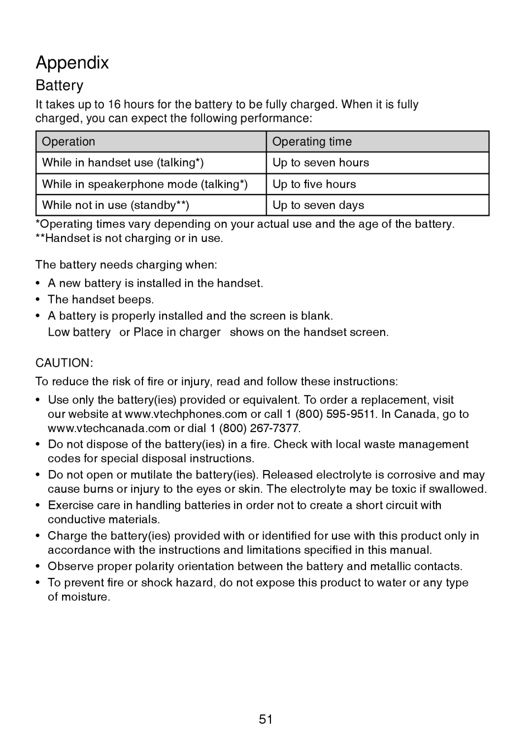 VTech LS6325-3, LS6325-4, LS6325-5, LS6326-5 user manual Battery 