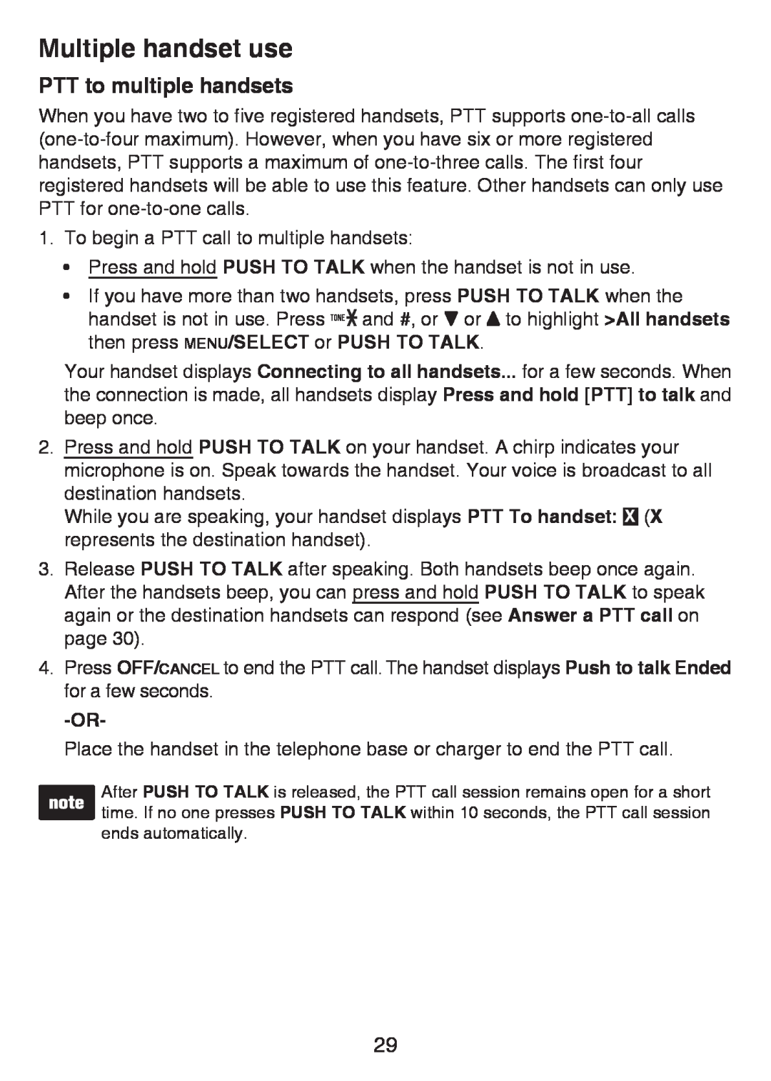 VTech LS6426-3, LS6425-4, LS6425-3, LS6426-4, LS6425-2 user manual PTT to multiple handsets, Multiple handset use 