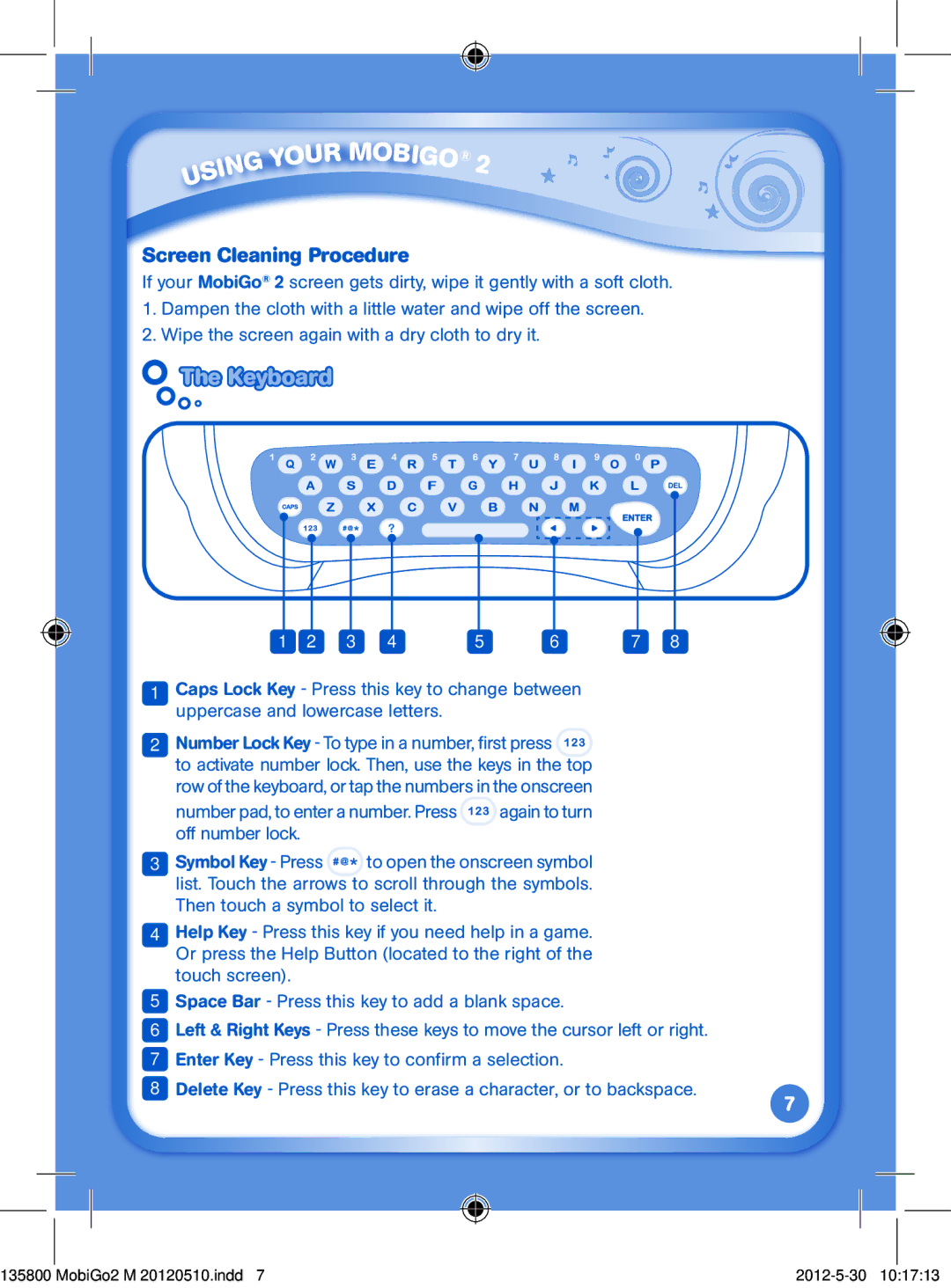 VTech M 20120510 user manual Keyboard, Screen Cleaning Procedure 