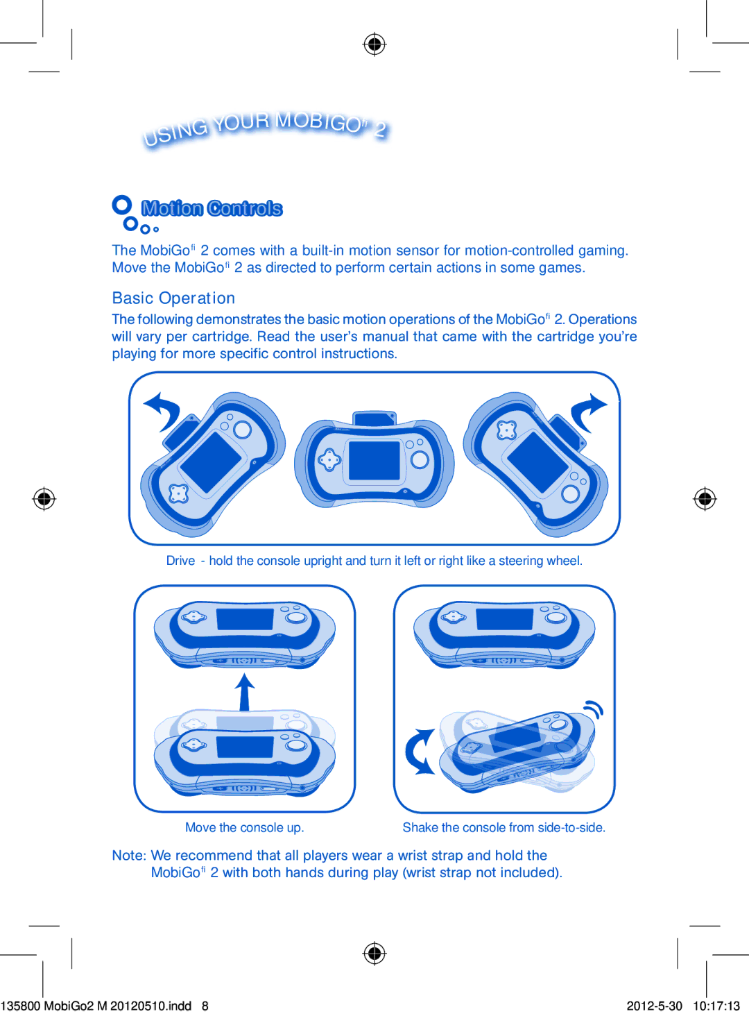 VTech M 20120510 user manual Motion Controls, Basic Operation 