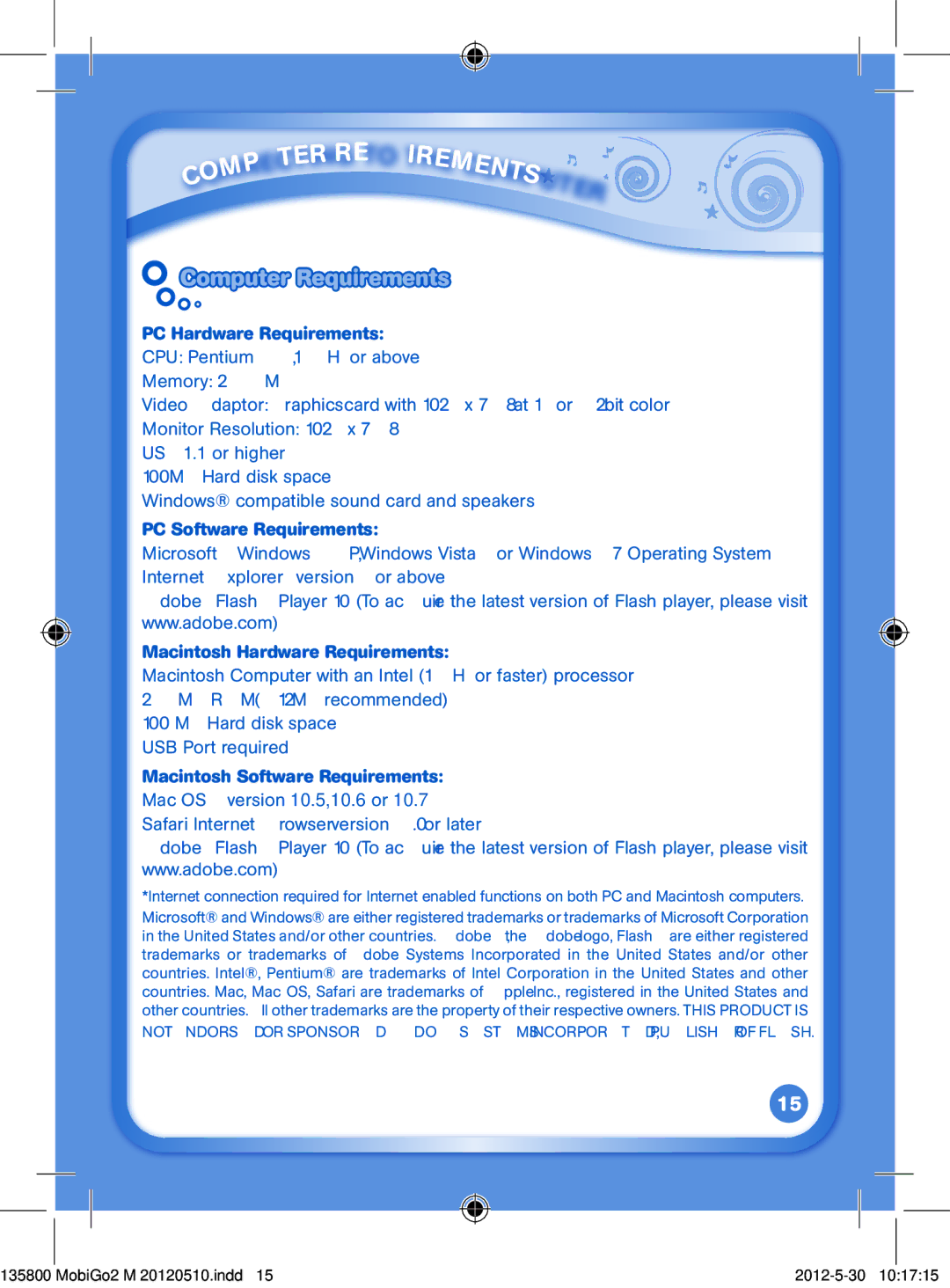 VTech M 20120510 user manual Nts, Computer Requirements 