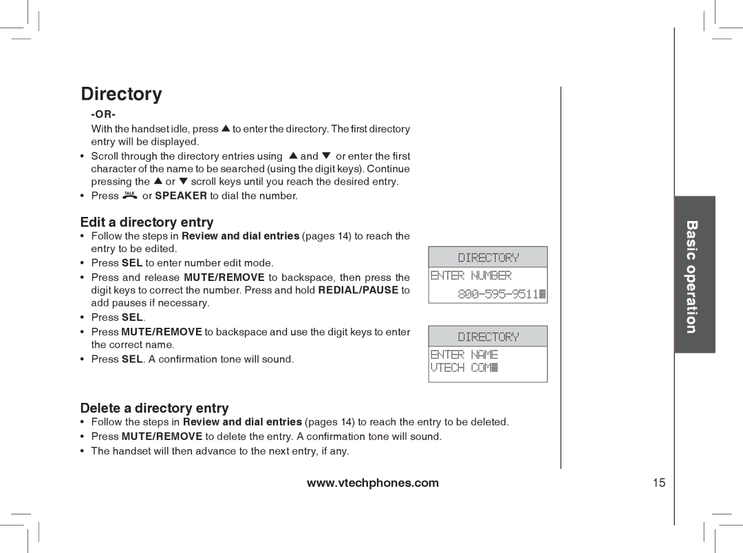 VTech MI6807 warranty Edit a directory entry, Delete a directory entry, Press or Speaker to dial the number 