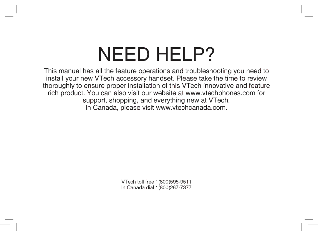 VTech MI6807 warranty Need HELP?, VTech toll free 1800595-9511 In Canada dial 