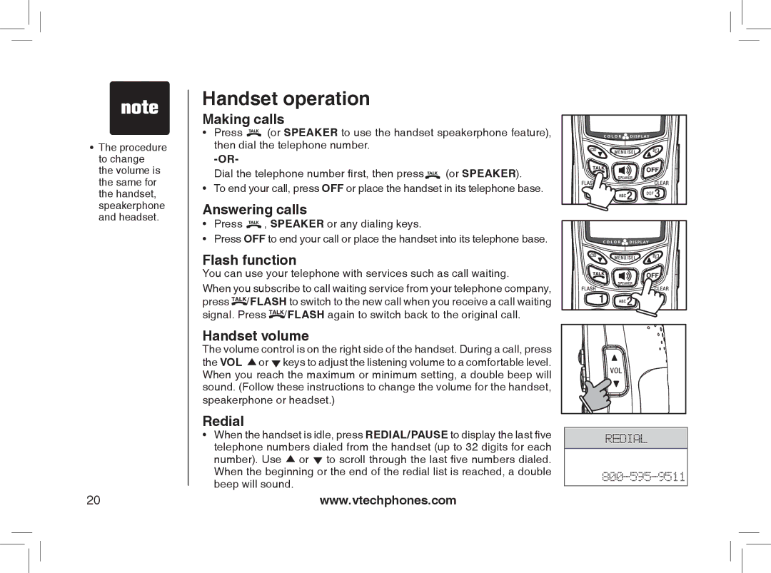 VTech MI6807 warranty Handset operation 