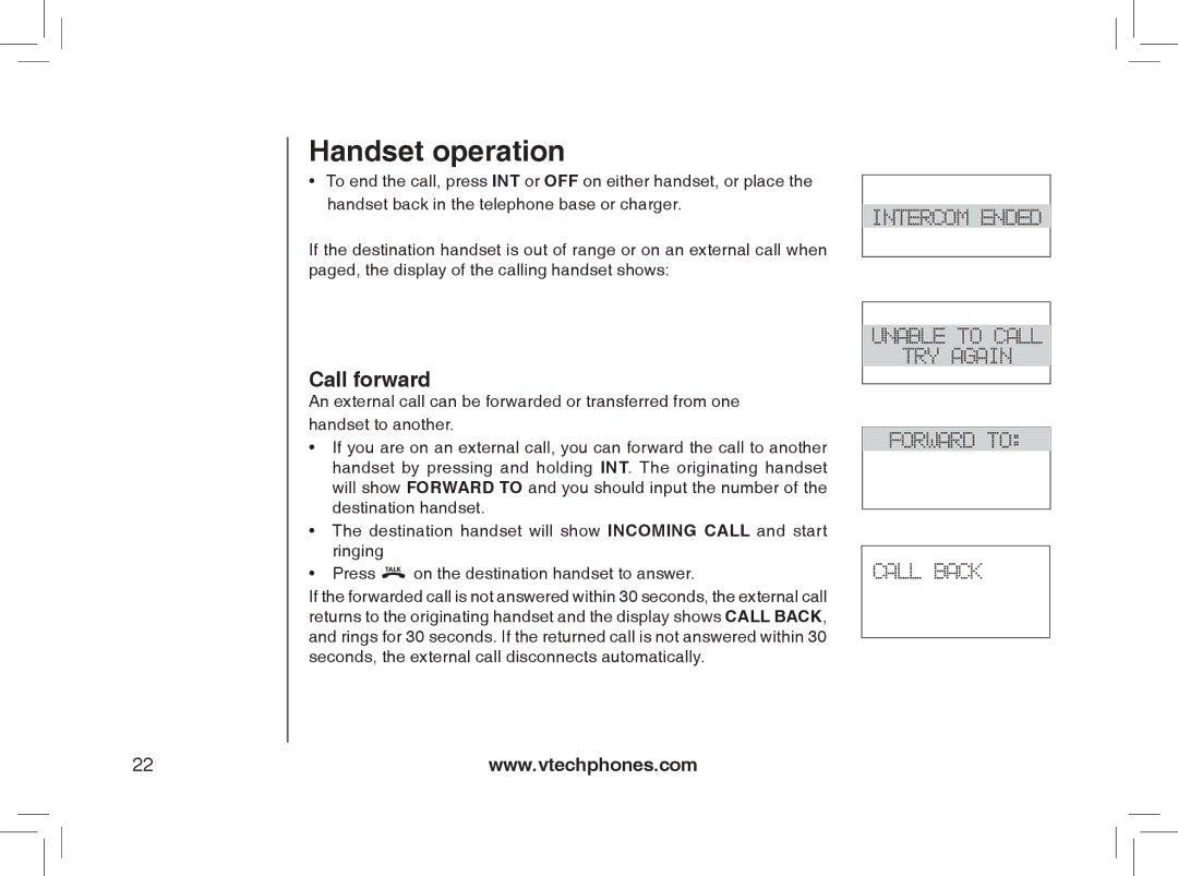 VTech MI6807 warranty Call forward 