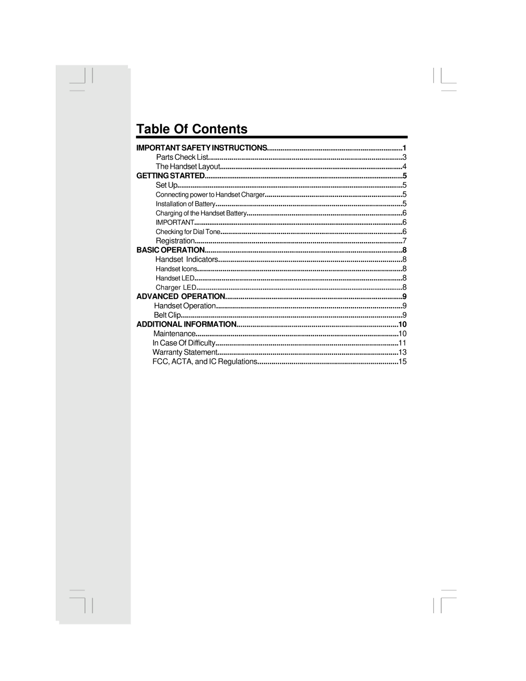 VTech MI6820 user manual Table Of Contents 