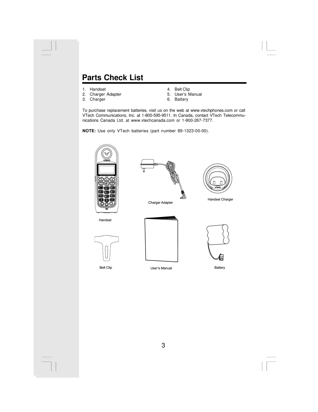 VTech MI6820 user manual Parts Check List 