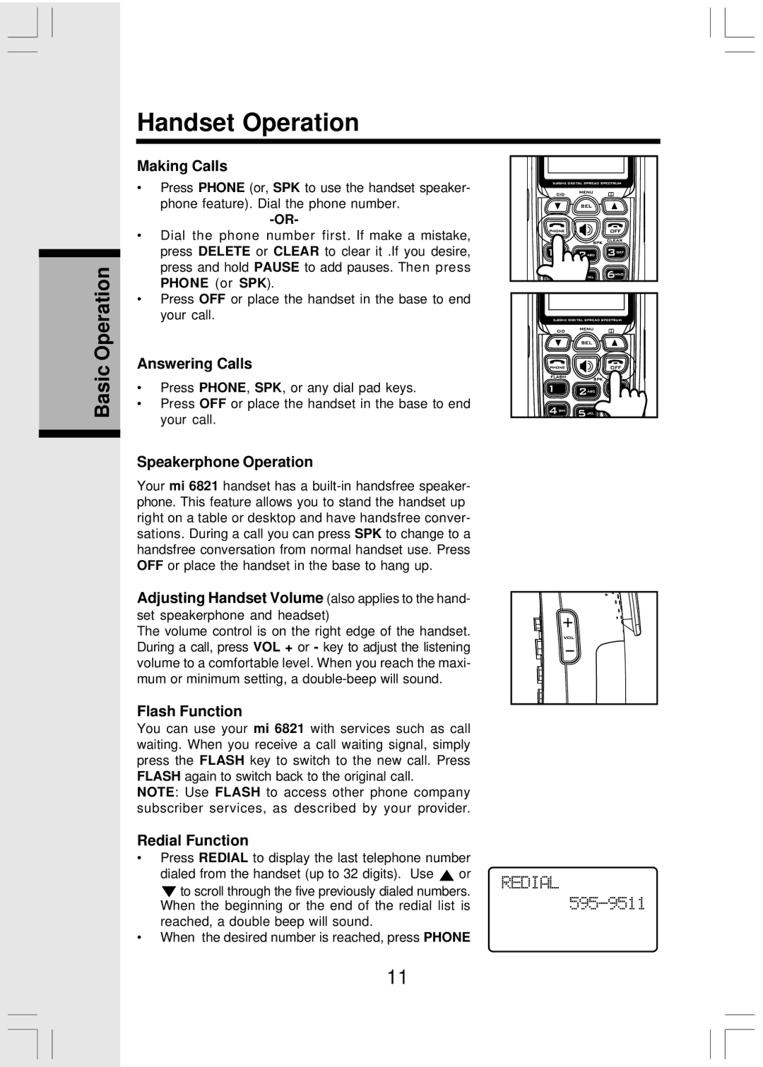 VTech Mi6821 user manual Handset Operation 