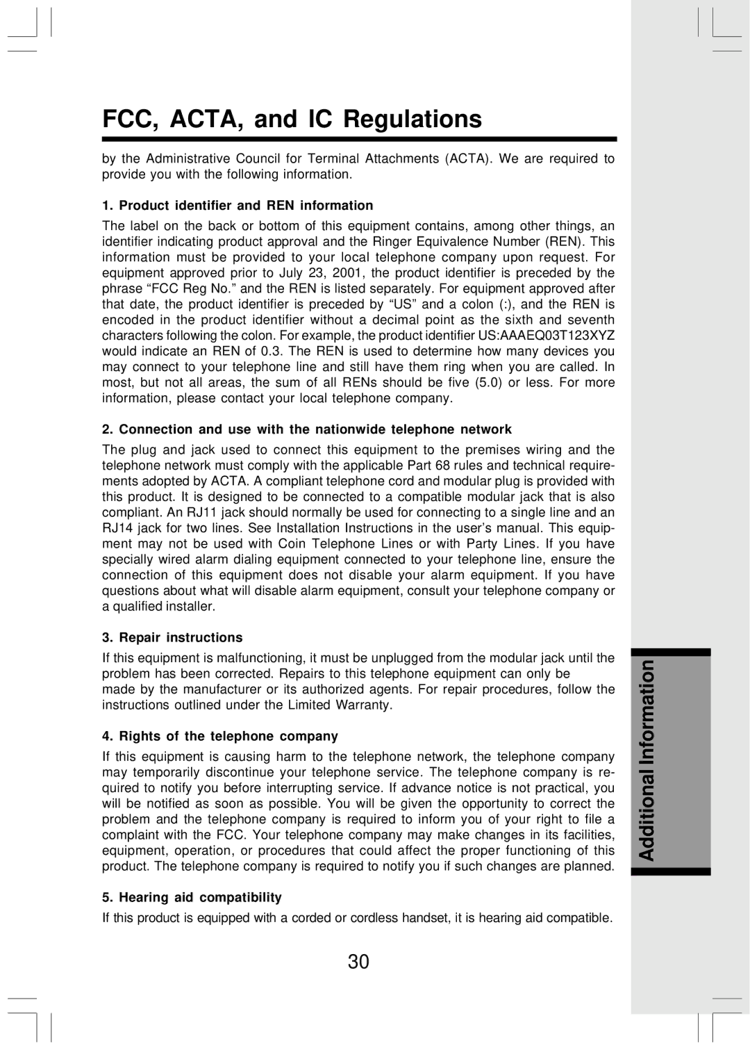 VTech Mi6821 user manual Product identifier and REN information, Connection and use with the nationwide telephone network 