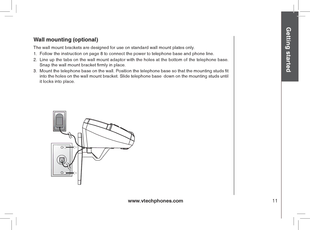 VTech mi6870, MI6866, MI6896, mi6895 manual Wall mounting optional 