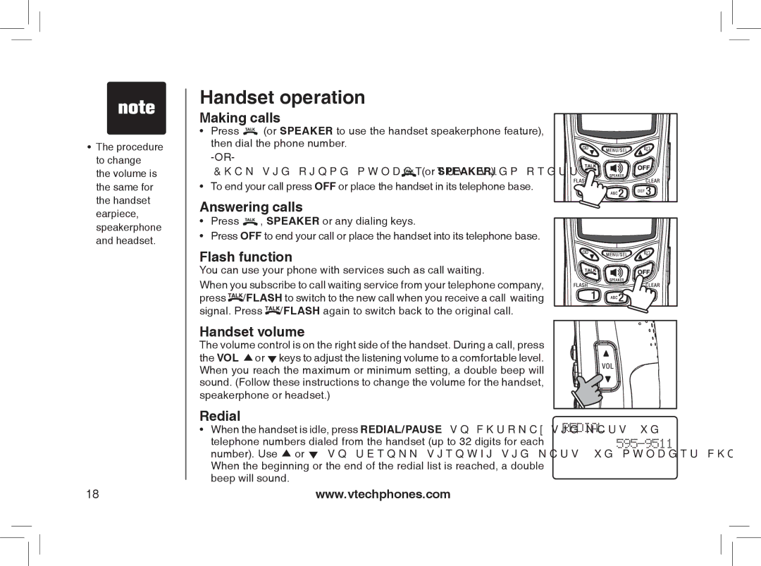 VTech mi6895, MI6866, MI6896, mi6870 manual Handset operation 