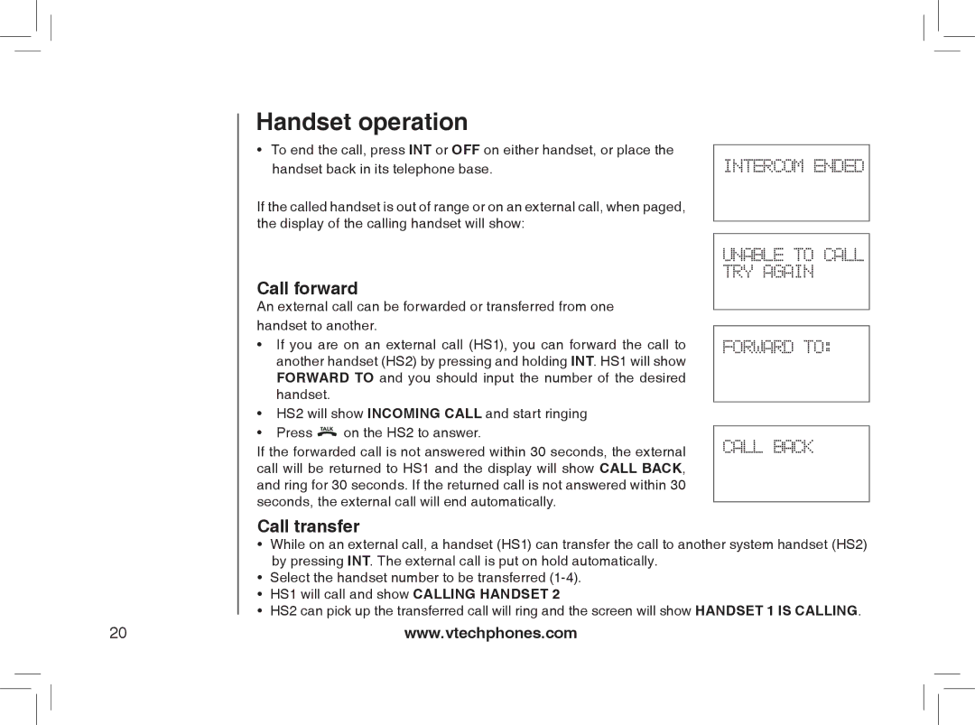 VTech MI6866, MI6896, mi6895, mi6870 manual Call forward, Call transfer 