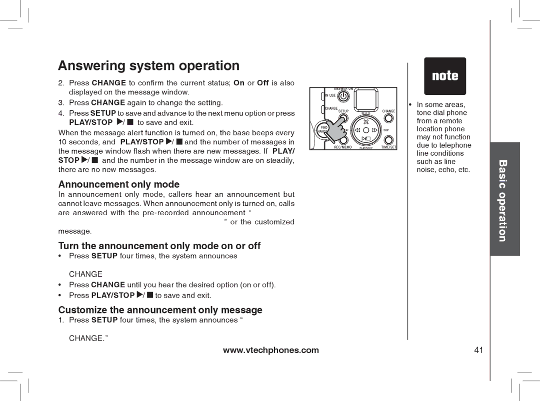 VTech MI6896 Announcement only mode, Turn the announcement only mode on or off, Customize the announcement only message 