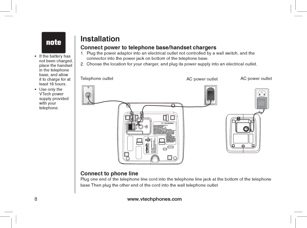 VTech MI6866, MI6896, mi6895, mi6870 manual Connect power to telephone base/handset chargers, Connect to phone line 