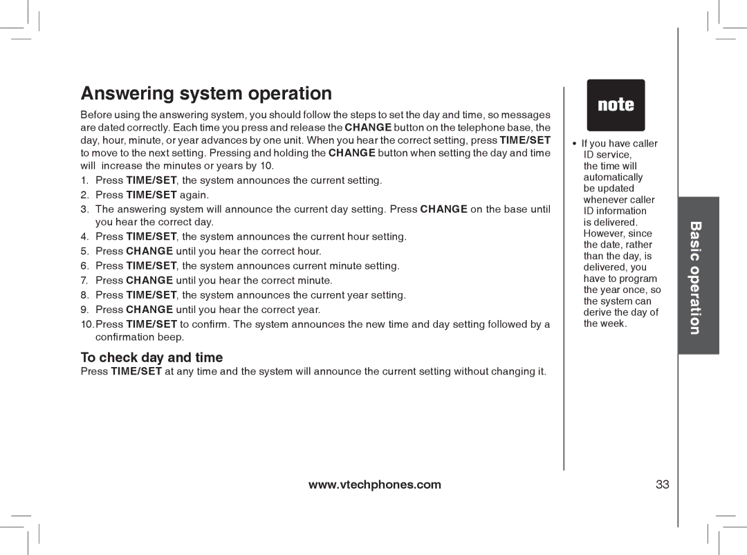 VTech MI6896, MI6866, mi6895, mi6870 manual To check day and time 