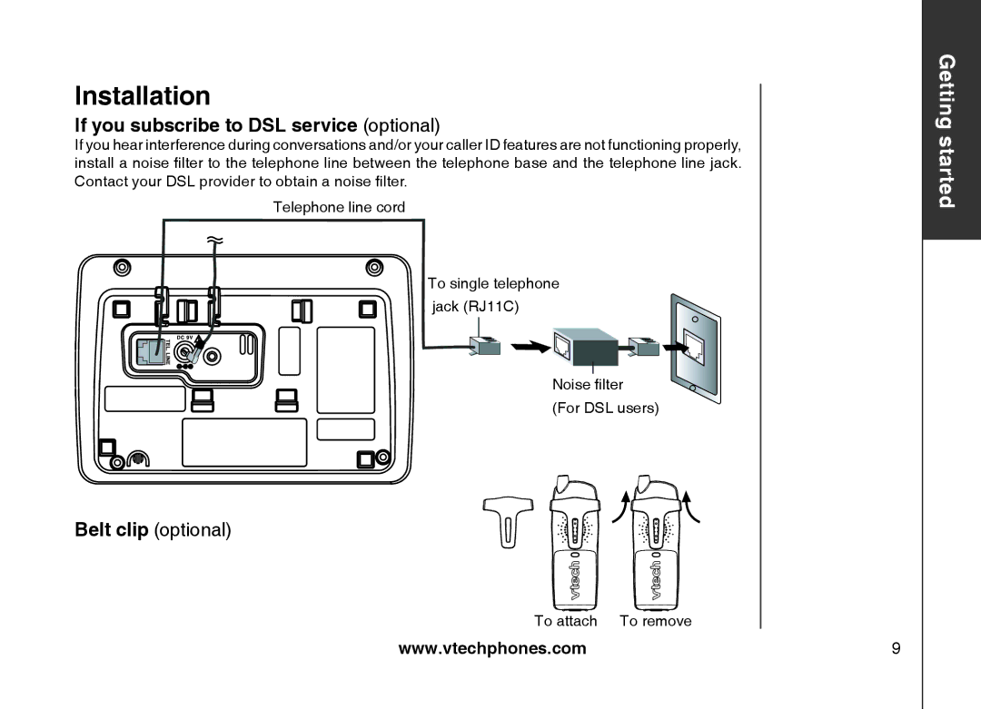 VTech mi6877, mi6897 user manual If you subscribe to DSL service optional, Belt clip optional 